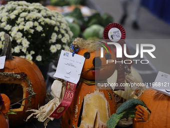 Pumpkin sculptures are on display during the 180th annual Markham Fall Fair in Markham, Ontario, Canada, on October 5, 2024. (