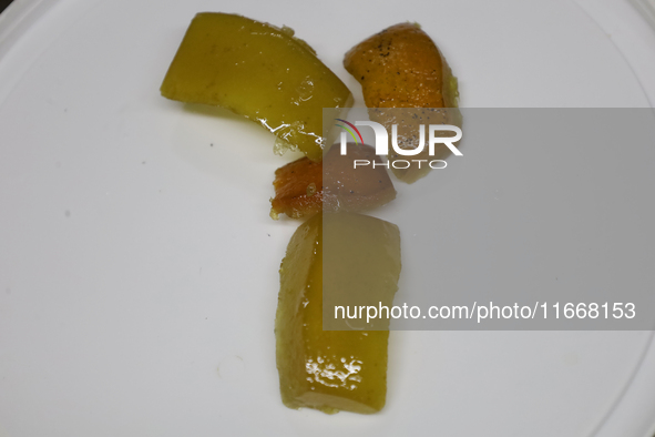 View of caramelized citrus fruits in Mexico City, Mexico, on the eve of the Day of the Dead, to make Pan de Muerto. According to historical...