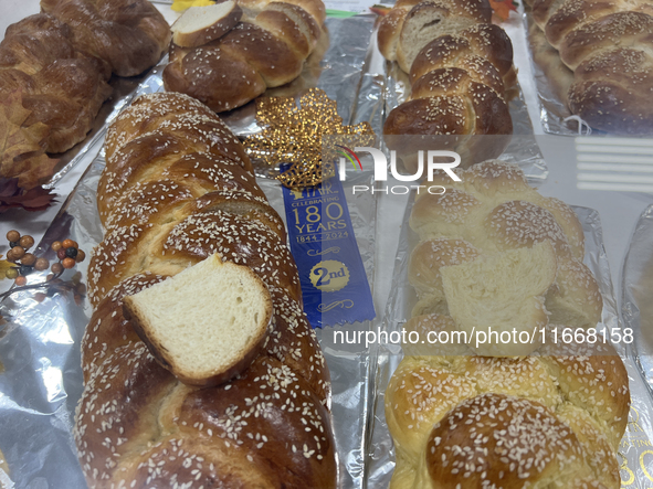 Prize-winning challah bread is on display during the 180th annual Markham Fall Fair in Markham, Ontario, Canada, on October 5, 2024. 