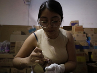 Decorated chocolate skulls are for sale in Mexico City, Mexico, on the eve of the Day of the Dead. Sugar skulls are made from alfenique, whi...