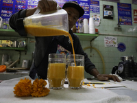 Pulque is prepared from Cempasuchil flower petals in Mexico City, Mexico, on the eve of the Day of the Dead. Pulque is an alcoholic beverage...