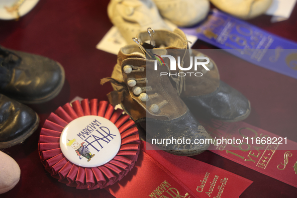 Antique baby shoes are on display during the 180th annual Markham Fall Fair in Markham, Ontario, Canada, on October 5, 2024. 