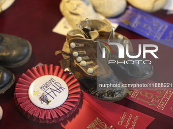 Antique baby shoes are on display during the 180th annual Markham Fall Fair in Markham, Ontario, Canada, on October 5, 2024. (