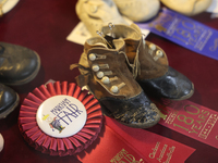 Antique baby shoes are on display during the 180th annual Markham Fall Fair in Markham, Ontario, Canada, on October 5, 2024. (