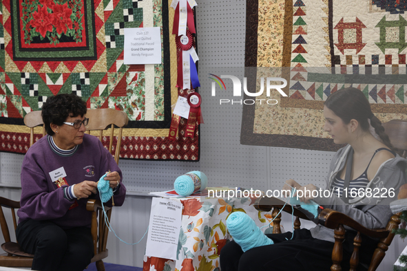 People crochet during the 180th annual Markham Fall Fair in Markham, Ontario, Canada, on October 5, 2024. 