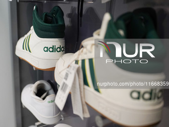 Shoes of Adidas are seen in Athens, Greece, on October 15, 2024. (