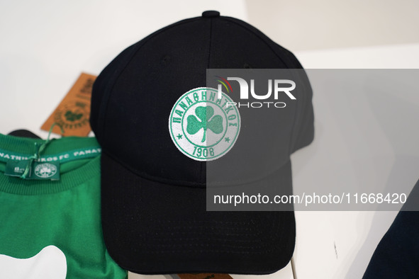 Panathinaikos merchandise is pictured at the Panathinaikos fan shop in Athens, Greece, on October 15, 2024. 