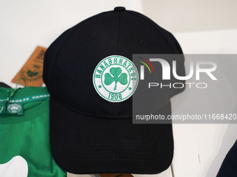 Panathinaikos merchandise is pictured at the Panathinaikos fan shop in Athens, Greece, on October 15, 2024. (