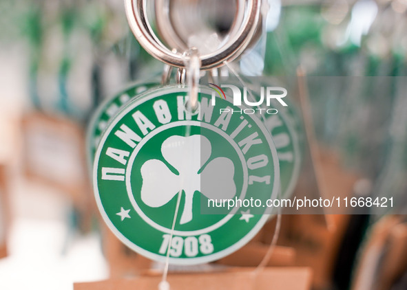 Panathinaikos merchandise is pictured at the Panathinaikos fan shop in Athens, Greece, on October 15, 2024. 