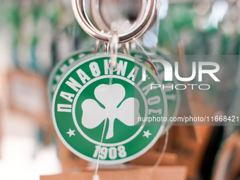 Panathinaikos merchandise is pictured at the Panathinaikos fan shop in Athens, Greece, on October 15, 2024. (