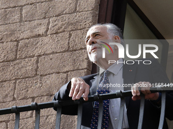 US director Francis Ford Coppola admires the view from a balcony of the Capitole Palace overlooking the Roman Forum during the 19th Rome Fil...