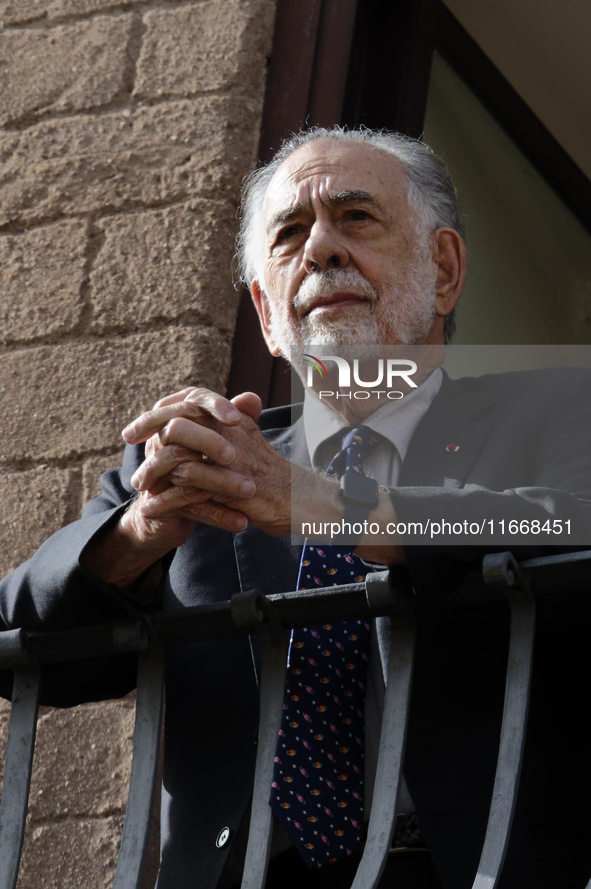 US director Francis Ford Coppola admires the view from a balcony of the Capitole Palace overlooking the Roman Forum during the 19th Rome Fil...