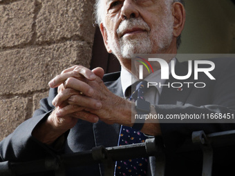 US director Francis Ford Coppola admires the view from a balcony of the Capitole Palace overlooking the Roman Forum during the 19th Rome Fil...