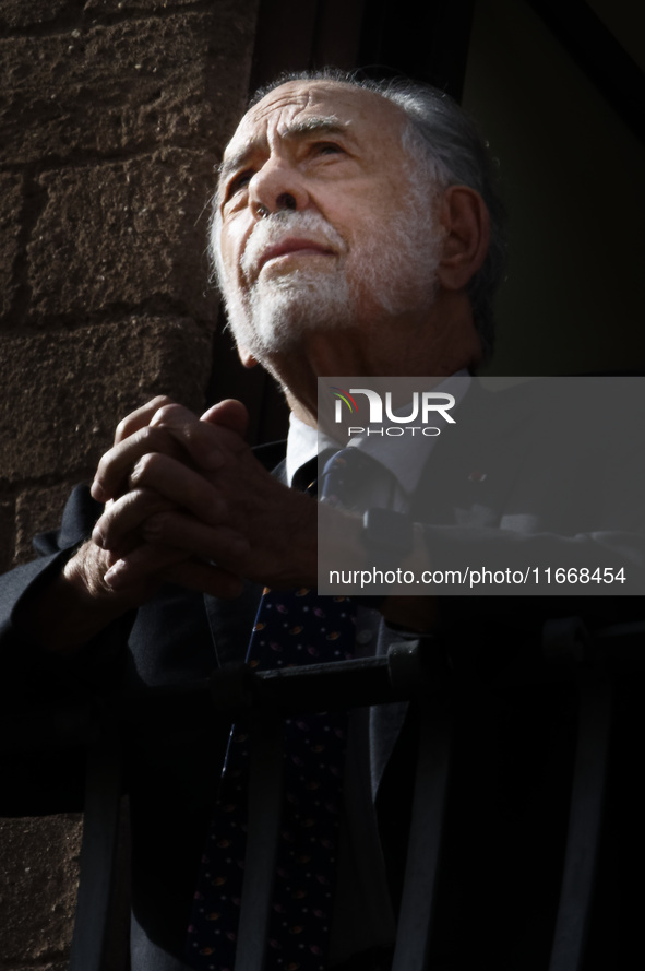 US director Francis Ford Coppola admires the view from a balcony of the Capitole Palace overlooking the Roman Forum during the 19th Rome Fil...