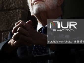 US director Francis Ford Coppola admires the view from a balcony of the Capitole Palace overlooking the Roman Forum during the 19th Rome Fil...