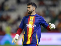 David Raya of Spain is in action during the UEFA Nations League 2024/25 League A Group A4 match between Spain and Serbia at Nuevo Arcangel i...