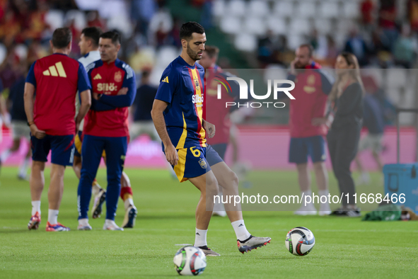 Mikel Merino of Spain passes the ball during the UEFA Nations League 2024/25 League A Group A4 match between Spain and Serbia at Nuevo Arcan...