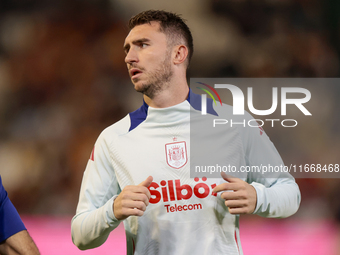 Aymeric Laporte of Spain is in action during the UEFA Nations League 2024/25 League A Group A4 match between Spain and Serbia at Nuevo Arcan...