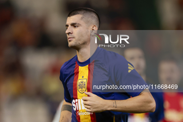 Alvaro Morata of Spain is in action during the UEFA Nations League 2024/25 League A Group A4 match between Spain and Serbia at Nuevo Arcange...