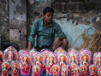 Lakshmi idols are displayed for sale on the eve of the Lakshmi Puja festival in Guwahati, India, on October 15, 2024. Laxmi is one of the mo...