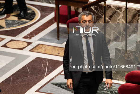 Gerald Darmanin, MP for Together for the Republic and former Minister of the Interior, is in Parliament in Paris, France, on October 15, 202...