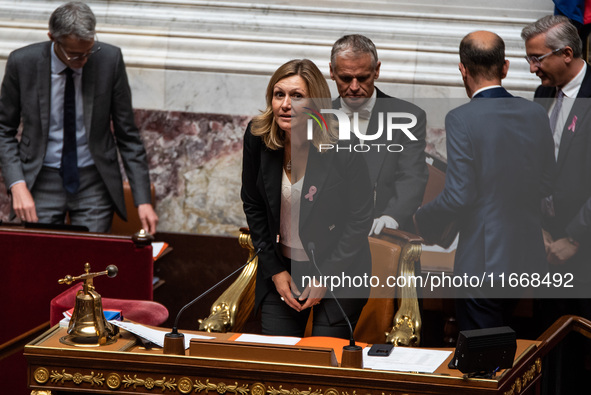 Yael Braun-Pivet is the President of the General Assembly of the French Parliament in Paris, France, on October 15, 2024. 