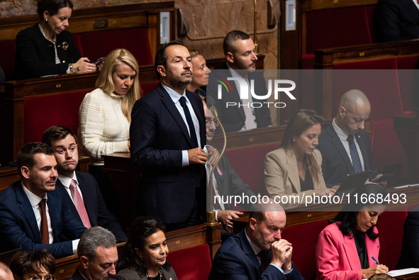 Sebastien Chenu, a far-right MP for the Rassemblement National, is in the General Assembly of the French Parliament in Paris, France, on Oct...