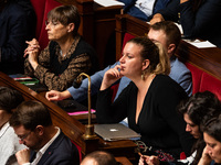 Mathilde Panot is the group leader of La France Insoumise in the French Parliament in Paris, France, on October 15, 2024. (