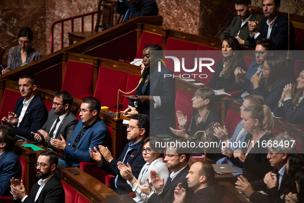 Nadege Abomangoli, a PM from the La France Insoumise - Nouveau Front Populaire group in the National Assembly, criticizes the government abo...