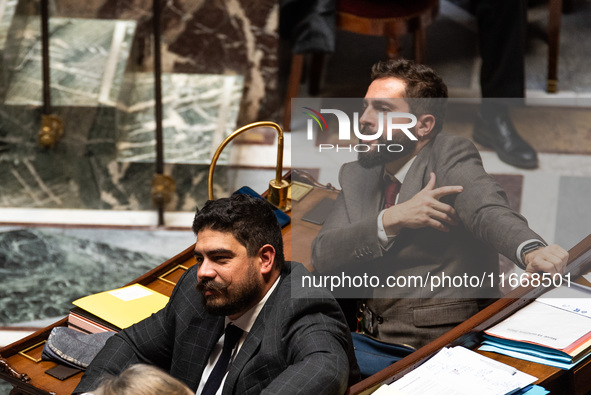 Sebastien Peytavie, Ecologist and Socialist MP and Secretary of the National Assembly (right), and Guillaume Kasbarian, Deputy Minister of F...