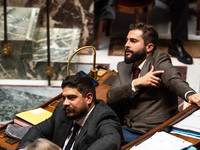 Sebastien Peytavie, Ecologist and Socialist MP and Secretary of the National Assembly (right), and Guillaume Kasbarian, Deputy Minister of F...