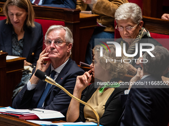 Prime Minister Michel Barnier is at the National Assembly during the parliamentary question session to the government in Paris, France, on O...