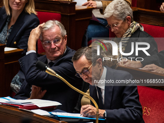 Prime Minister Michel Barnier is at the National Assembly during the parliamentary question session to the government in Paris, France, on O...