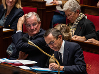 Prime Minister Michel Barnier is at the National Assembly during the parliamentary question session to the government in Paris, France, on O...