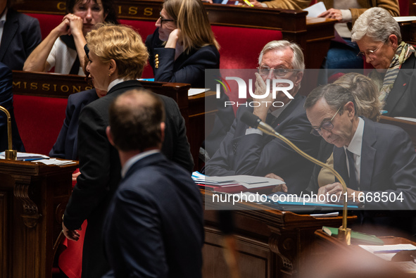 Prime Minister Michel Barnier is at the National Assembly during the parliamentary question session to the government in Paris, France, on O...