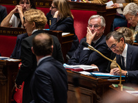 Prime Minister Michel Barnier is at the National Assembly during the parliamentary question session to the government in Paris, France, on O...