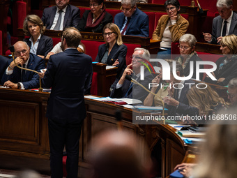 Prime Minister Michel Barnier is at the National Assembly during the parliamentary question session to the government in Paris, France, on O...