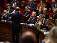 Prime Minister Michel Barnier is at the National Assembly during the parliamentary question session to the government in Paris, France, on O...