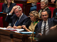 Prime Minister Michel Barnier is at the National Assembly during the parliamentary question session to the government in Paris, France, on O...