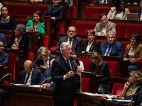 Prime Minister Michel Barnier is at the National Assembly during the parliamentary question session to the government in Paris, France, on O...