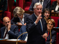 Prime Minister Michel Barnier is at the National Assembly during the parliamentary question session to the government in Paris, France, on O...