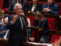 Prime Minister Michel Barnier is at the National Assembly during the parliamentary question session to the government in Paris, France, on O...