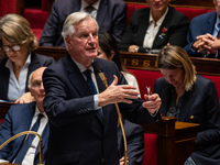 Prime Minister Michel Barnier is at the National Assembly during the parliamentary question session to the government in Paris, France, on O...