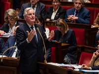 Prime Minister Michel Barnier is at the National Assembly during the parliamentary question session to the government in Paris, France, on O...