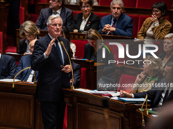 Prime Minister Michel Barnier is at the National Assembly during the parliamentary question session to the government in Paris, France, on O...