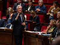 Prime Minister Michel Barnier is at the National Assembly during the parliamentary question session to the government in Paris, France, on O...