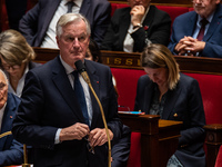 Prime Minister Michel Barnier is at the National Assembly during the parliamentary question session to the government in Paris, France, on O...