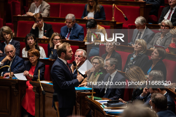 Antoine Armand, Minister of Economy, Finances and Industry, participates in the parliamentary question session to the government in Paris, F...