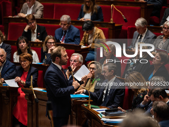 Antoine Armand, Minister of Economy, Finances and Industry, participates in the parliamentary question session to the government in Paris, F...