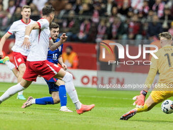 Martin Baturina  scores, Marcin Bulka  during UEFA Nations League match Poland vs Croatia in Warsaw Poland on 15 October 2024. (